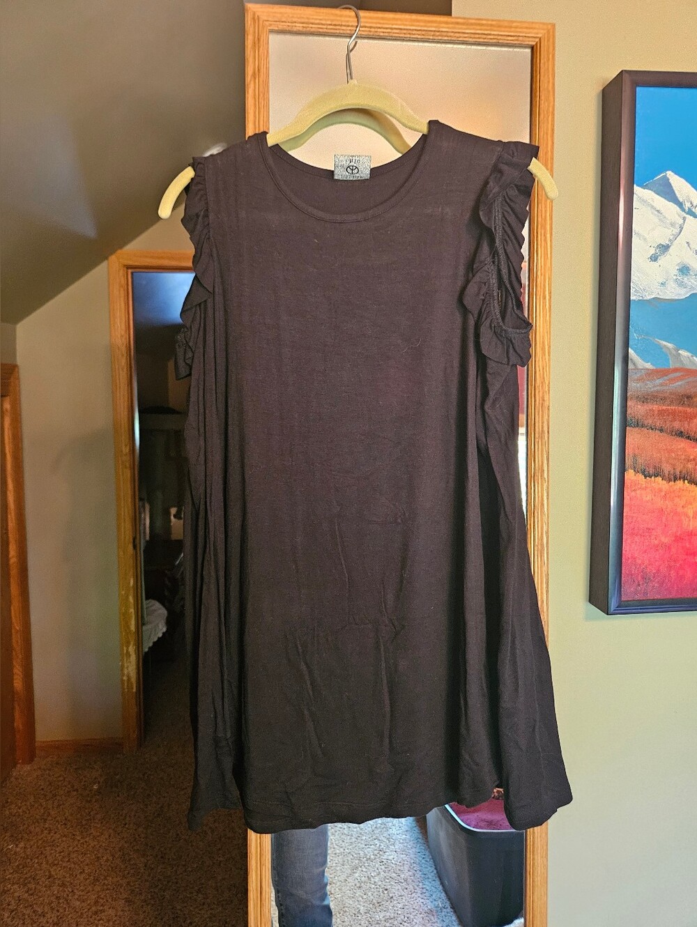 Ruffle Sleeve Black Tunic Top